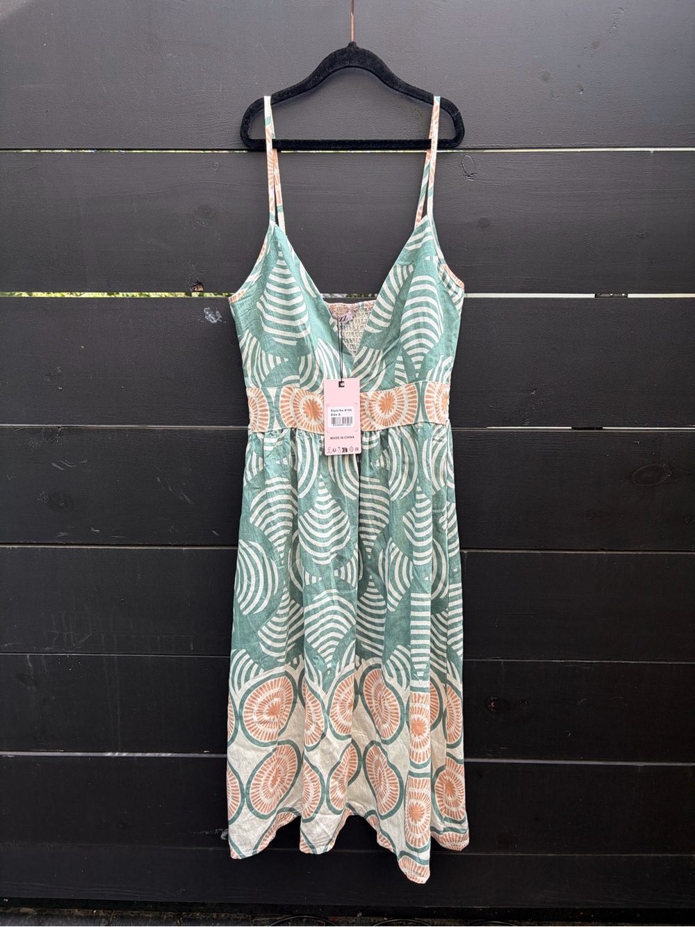 BUZZ Women’s Abstract Print Midi Dress Size Small NWT Green Orange Boho
